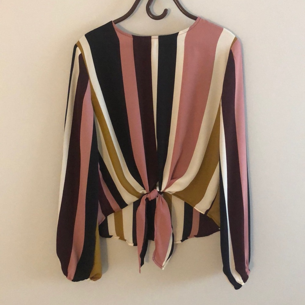 Striped Tie Front Blouse